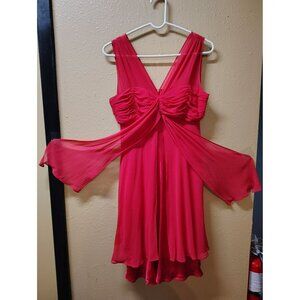 Donna Ricco New York baby doll v-neck cheer lined rushed bust red dress silk wom